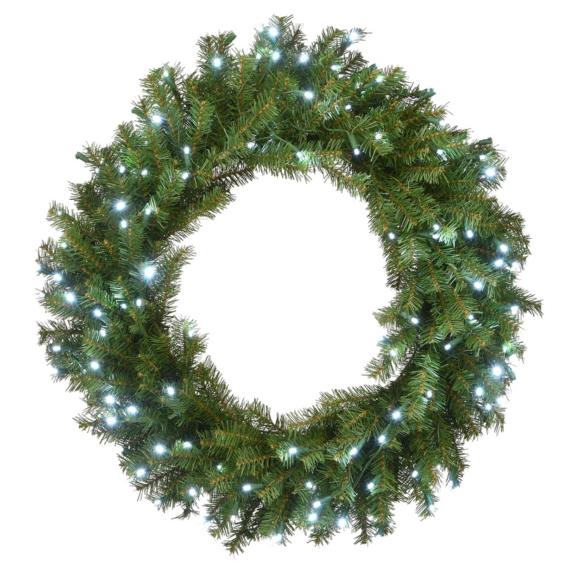30 in. Pre-Lit Memory-Shape Norwood Fir Wreath with Warm White LED Lights, Plug-In