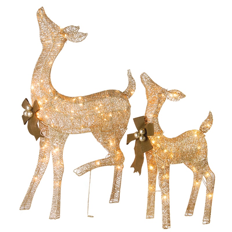 38 in. and 28 in. Pre-Lit Fawn with Doe Decoration, Plug-In