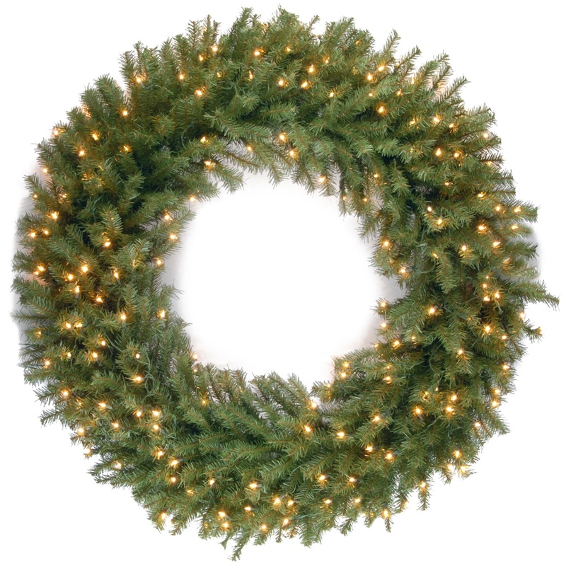 48 in. Pre-Lit Norwood Fir Wreath with Warm White LED Lights, Plug-In