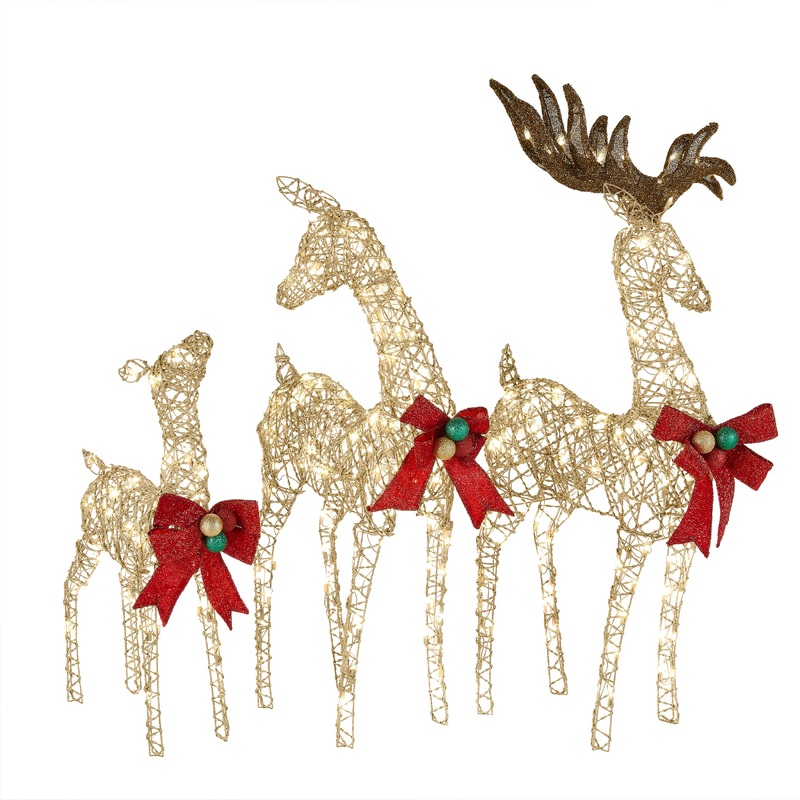 60 in., 52 in. and 36 in. Champagne Glitter Deer Family with 370 Warm White LED Lights, Plug-In