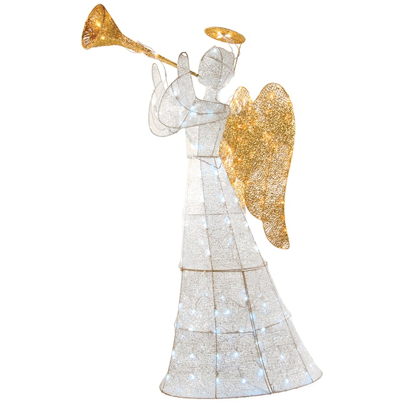 60 in. White Angel Decoration with LED Lights, Plug-In