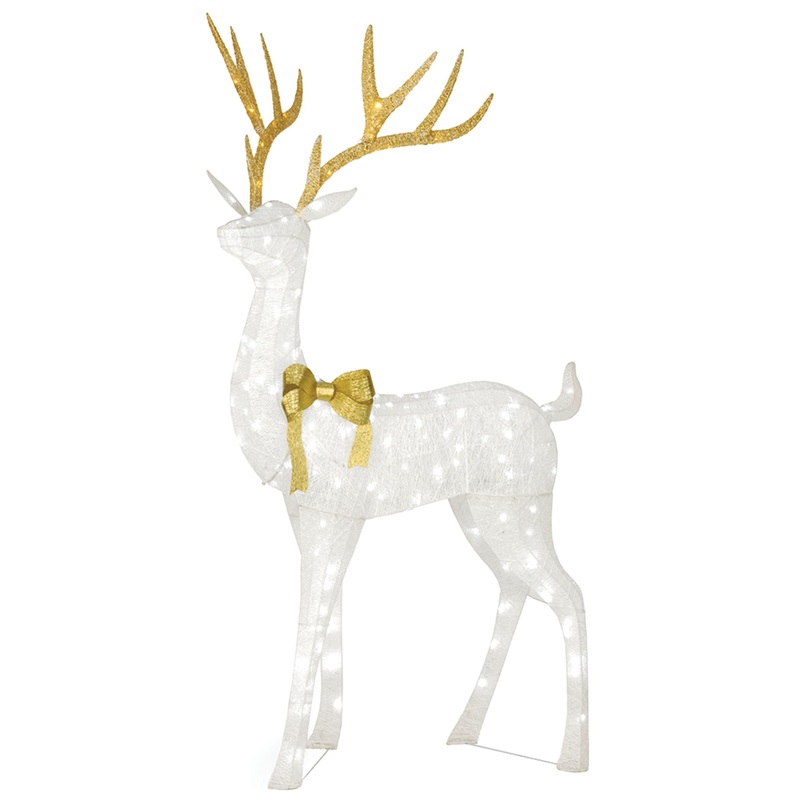 86 in. Pre-lit Crystal White Standing Buck, Plug-In