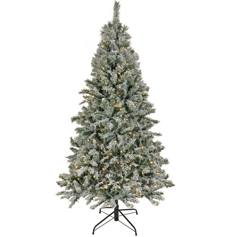 9 ft. Pre-Lit Snowy Harwich Hinged Tree with PowerConnect Warm White LED Lights, Plug-In
