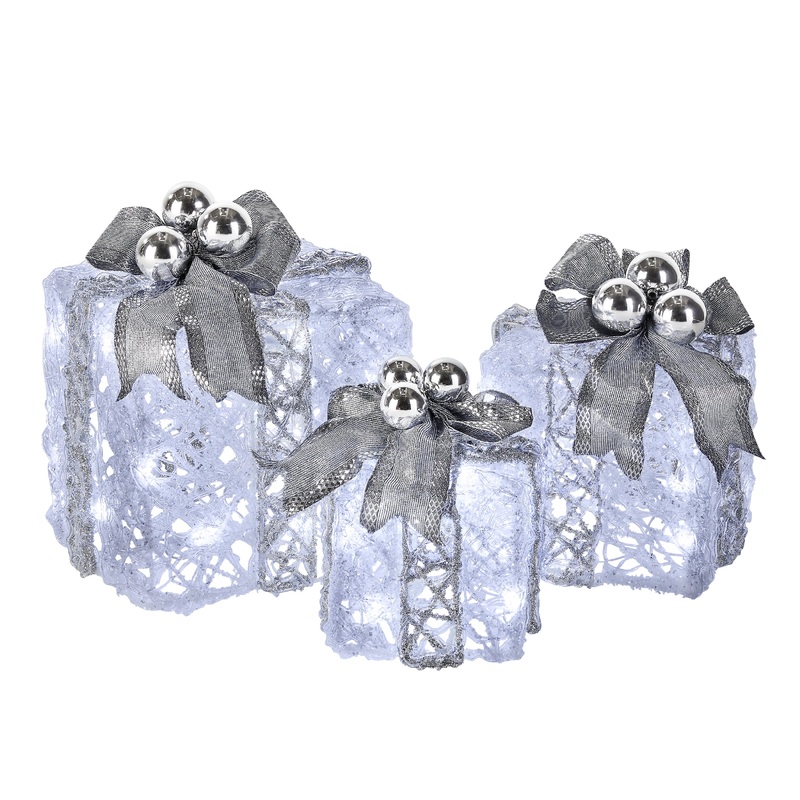 Pre-Lit Decorated White Gift Box Assortment, Plug-In