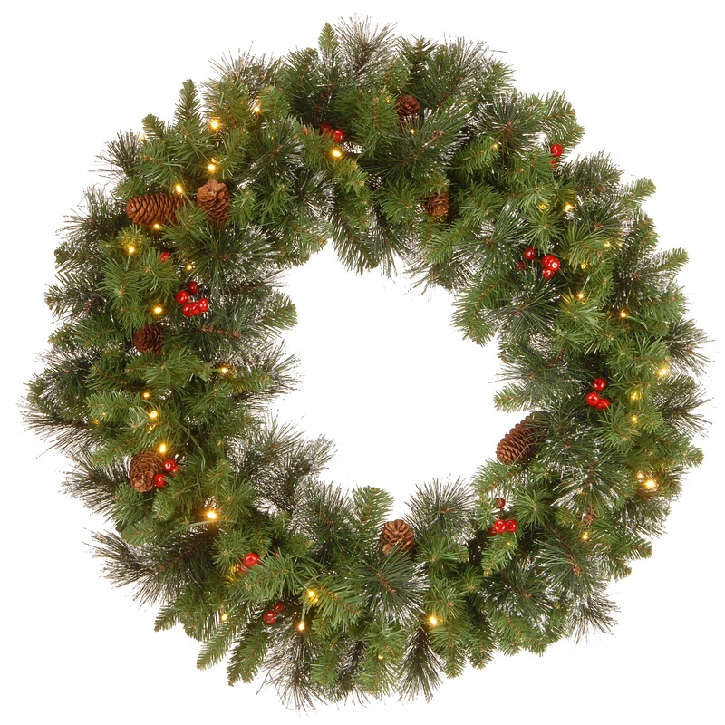 30 in. Pre-Lit Crestwood Spruce Wreath with LED Lights