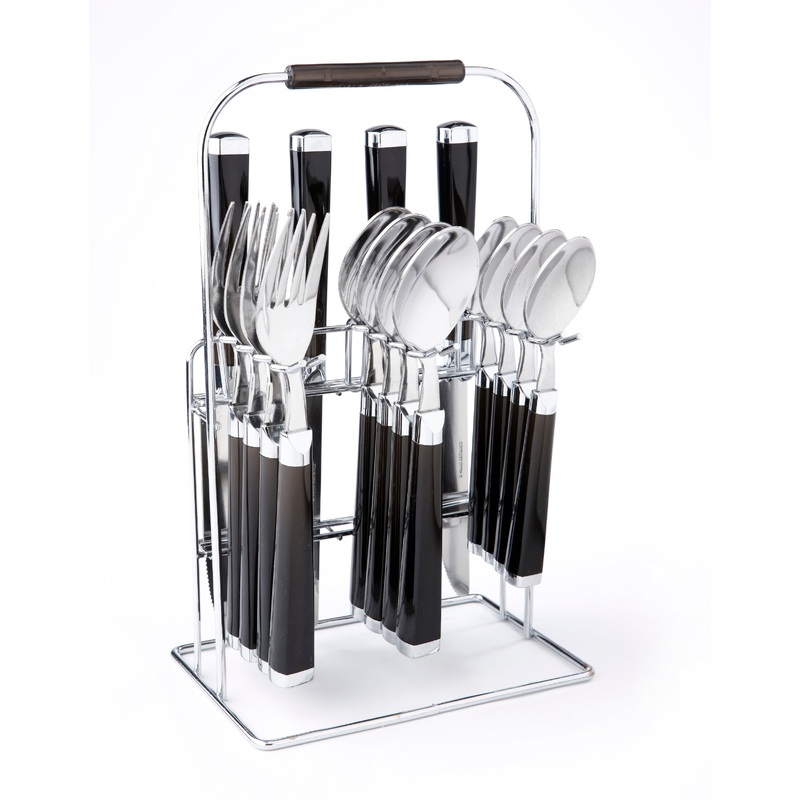 Temptation Black Charcoal Handle 16 Piece Flatware Set