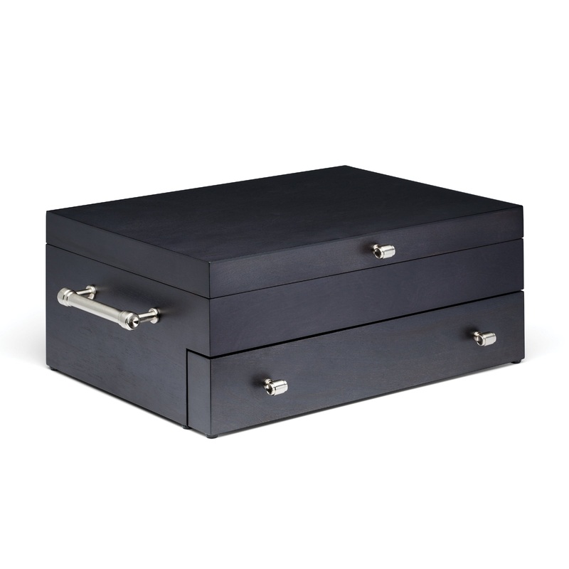 2 Tier Wood Charcoal Flatware Chest