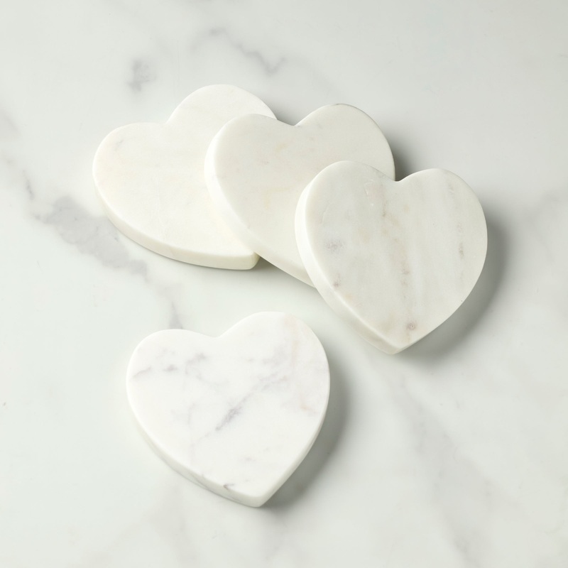 White Marble Heart Coasters - Set Of 4