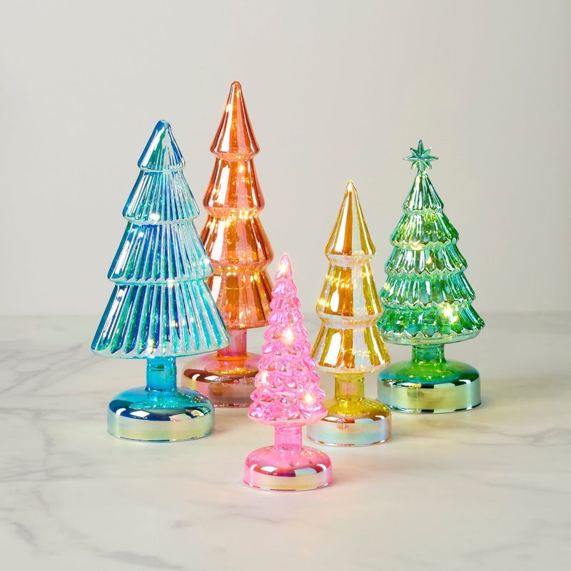 Small Multicolor Led Lit Holiday Trees 5-Piece Set