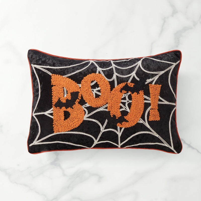 Boo! Web & Bats 14x20 Beaded Halloween Pillow