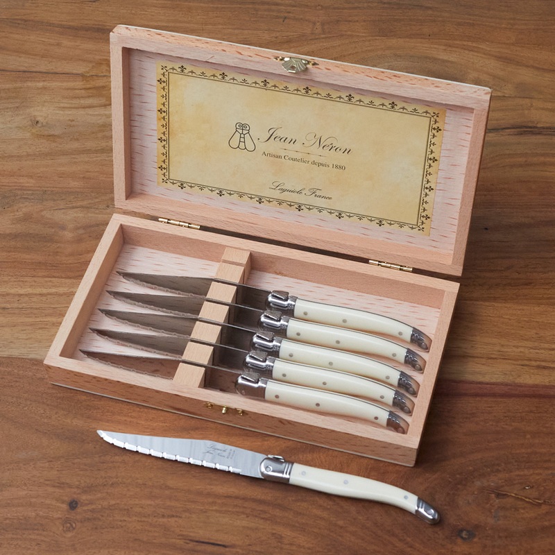 6-Piece Steak Knife Set with Wood Box, Ivory