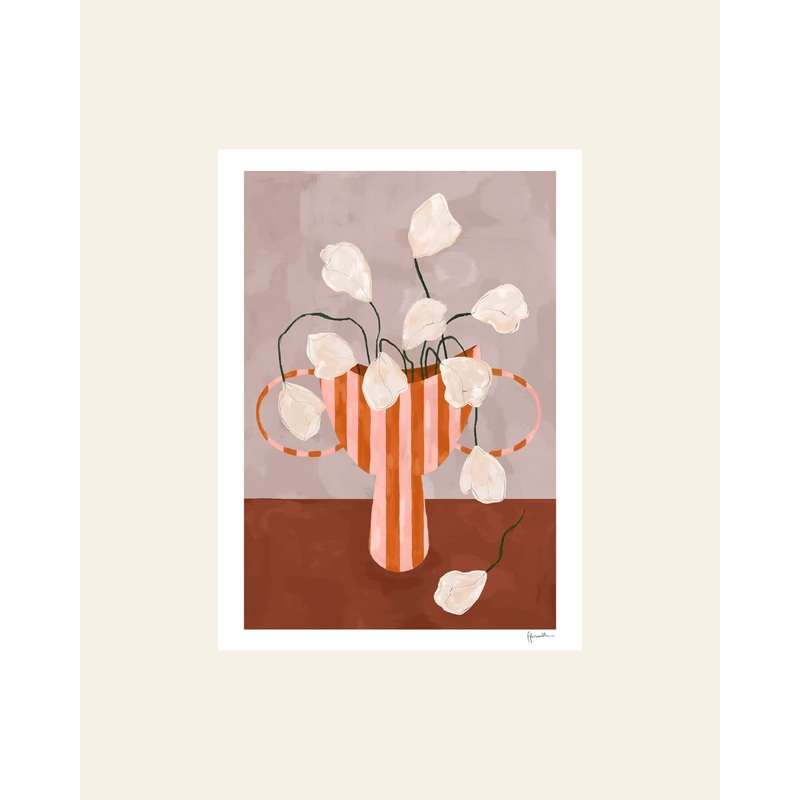 The Poster Club Frankie Penwill - White Flowers in Striped Vase (50x70) - Poster