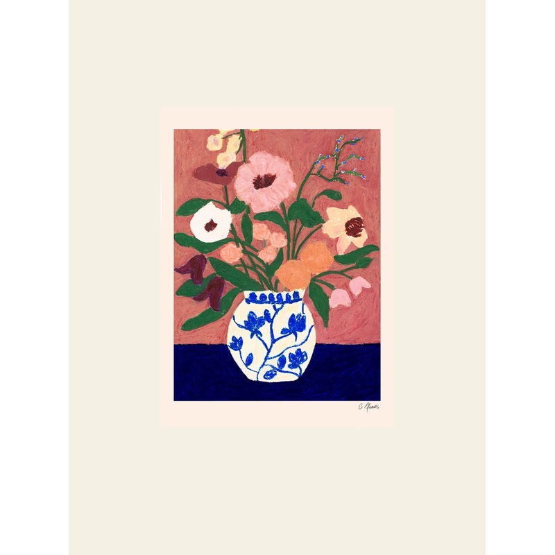 The Poster Club Carla Llanos - Flowers on Blue Table (30x40) - Poster