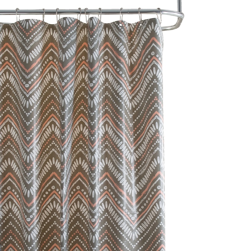 Bath Bliss Dotted Chevron Design PEVA Shower Curtain in Grey