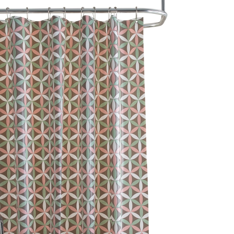 Bath Bliss Geo Shape Design PEVA Shower Curtain in Grey