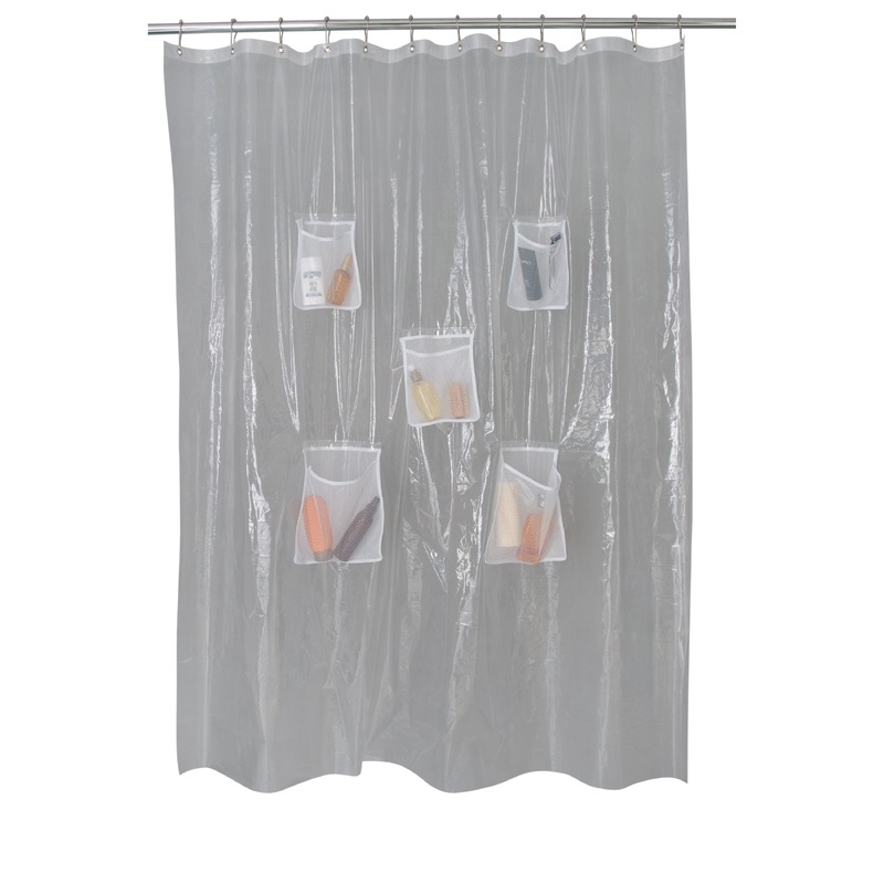 Bath Bliss Heavyweight PEVA Shower Liner with 5 Mesh Pockets