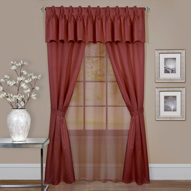 Claire 6 Piece Window Panel Curtain Set, 55x63 Inches, Marsala