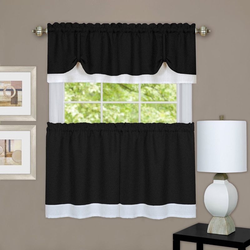 Darcy Window Curtain Tier and Valance Set 58x36/58x14 - Black/White