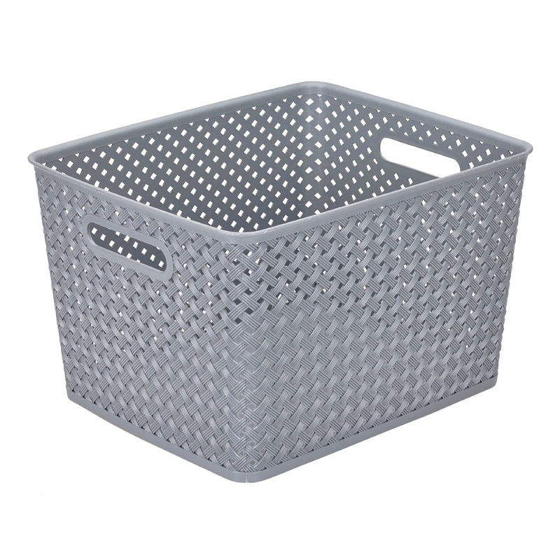 Simplify's  Large Resin Wicker Storage Bin in Grey