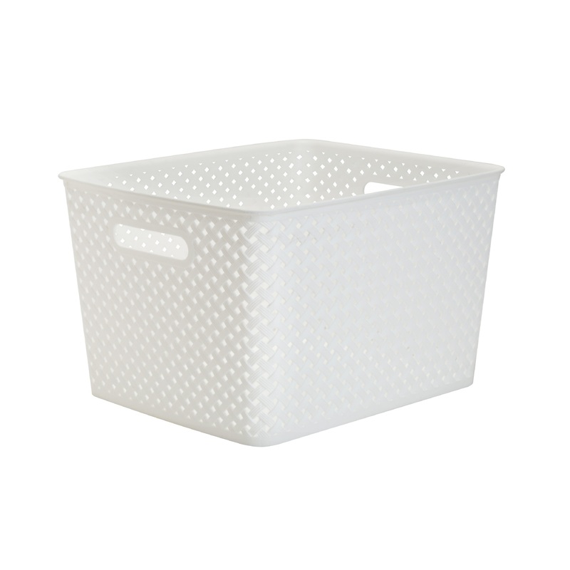 Simplify's  Large Resin Wicker Storage Bin in White