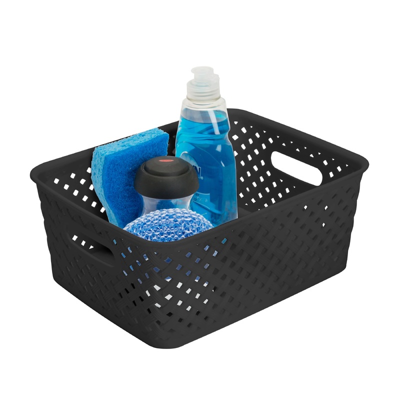 Simplify's Small Resin Wicker Storage Bin in Black