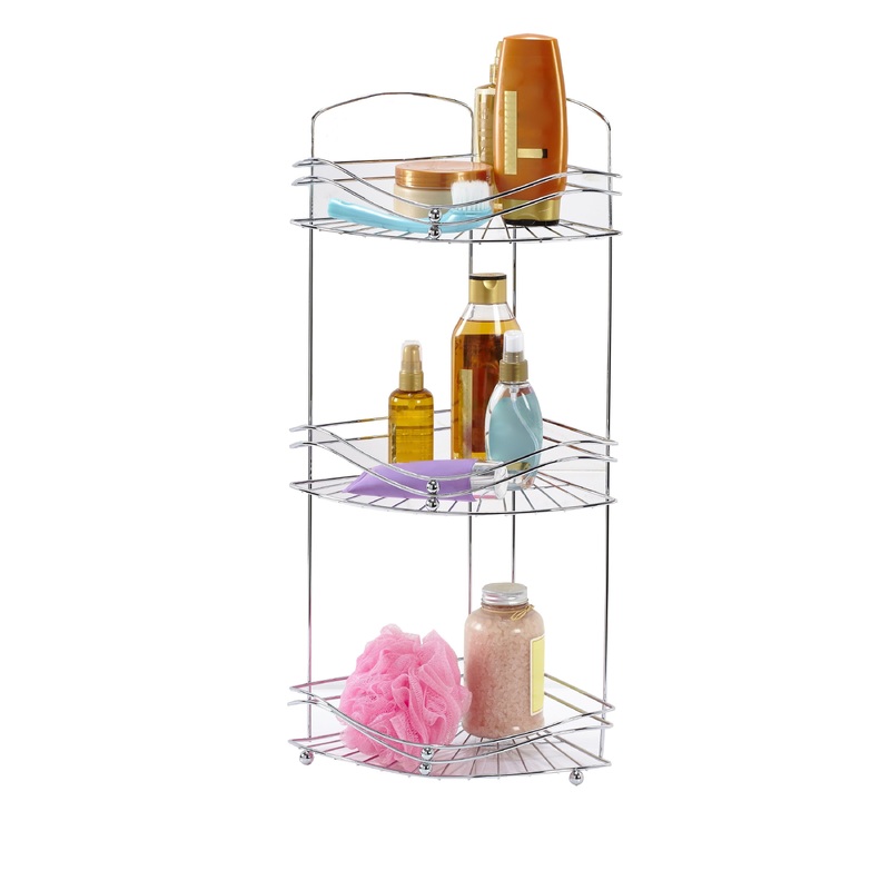 Bath Bliss Ocean Wave Design 3 Tier Corner Bath Shelf in Glossy Chrome