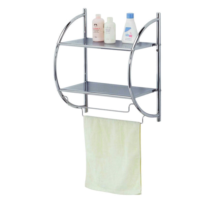 2-Tier Bathroom Shelf With Towel Bars - Chrome Finish