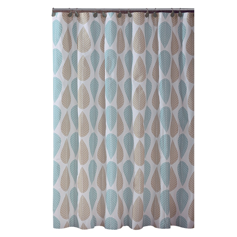 Bath Bliss Beige & Blue Leaf Design Shower Curtain