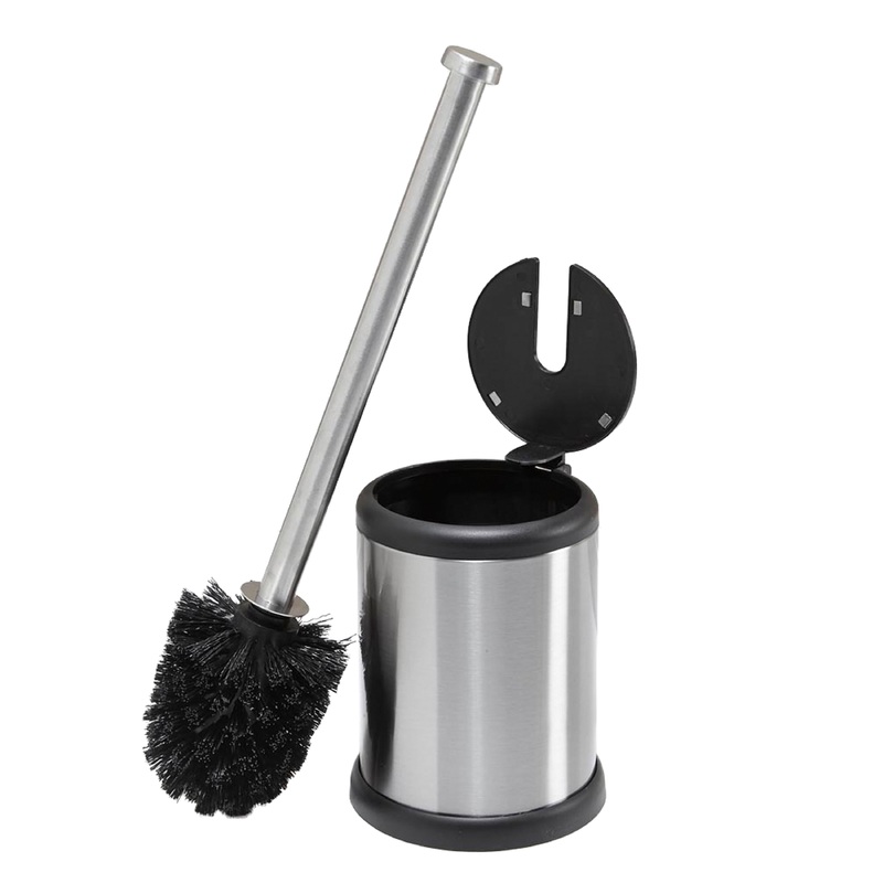 Bath Bliss Self Closing Lid Toilet Brush and Holder in Stainless Steel