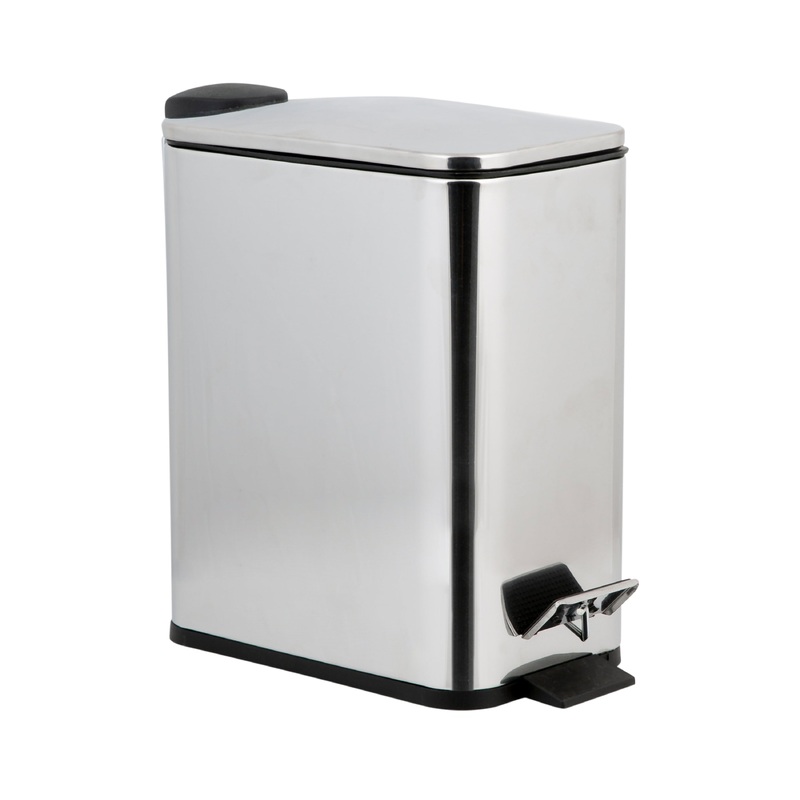 Simplify Slim Rectangular 5 Liter Pedal Trash Bin with Soft Close Lid in Stainless Steel