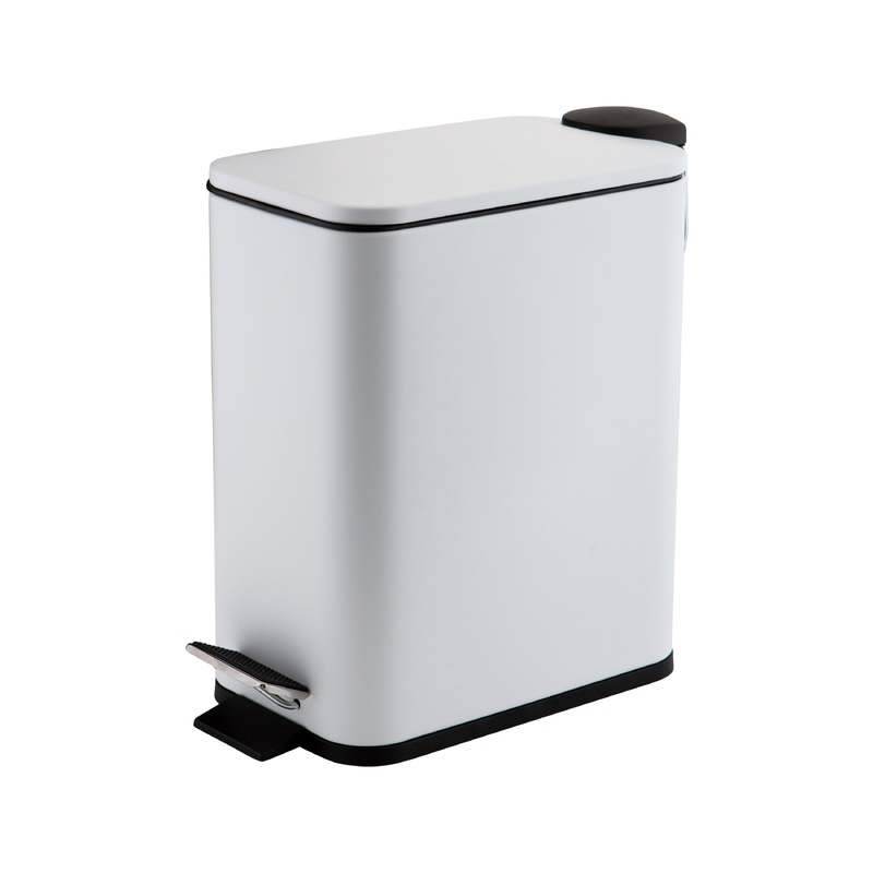 Simplify Slim Rectangular 5 Liter Pedal Trash Bin with Soft Close Lid in White