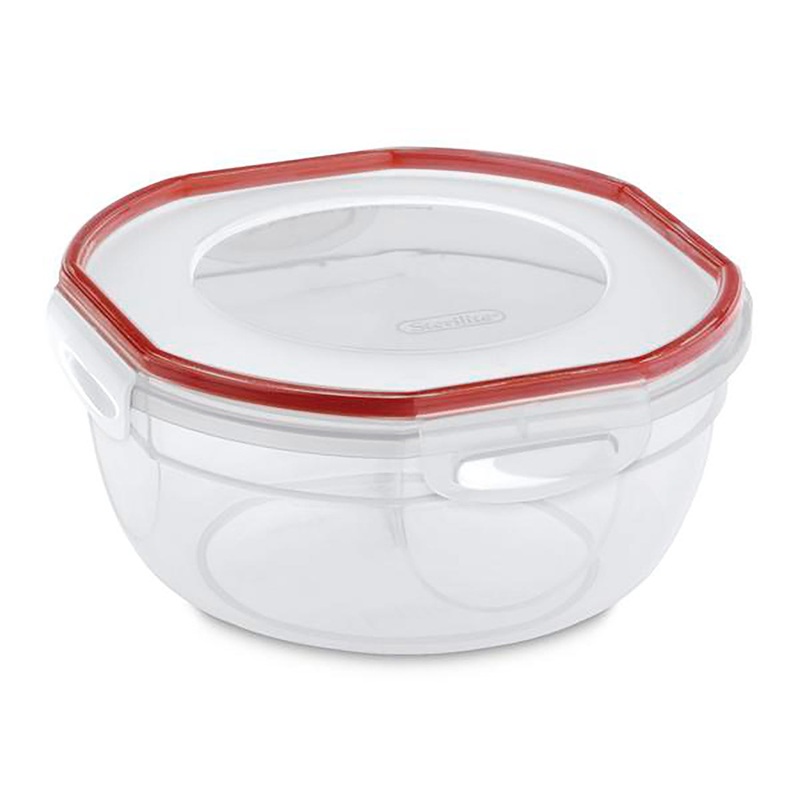 Sterilite Ultra Seal Bowl with Latches, 2.5 Quart, Clear- Rocket Red