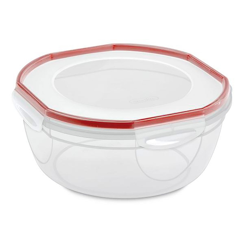 Sterilite Ultra Seal Bowl with Latches, 4.7 Quart, Clear- Rocket Red