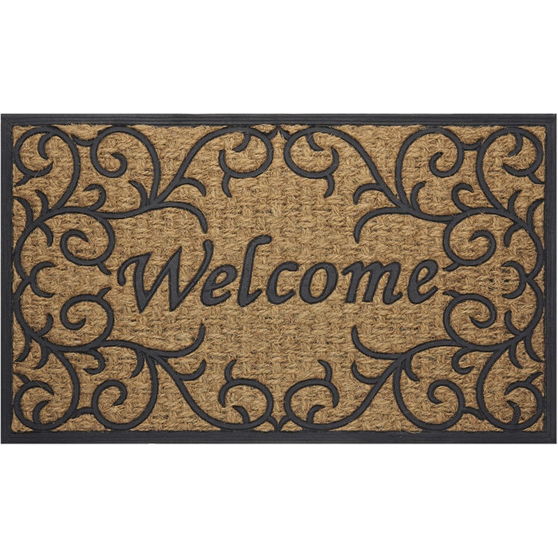 Vines Design Welcome Coco Doormat, Beige-Black, 18x30