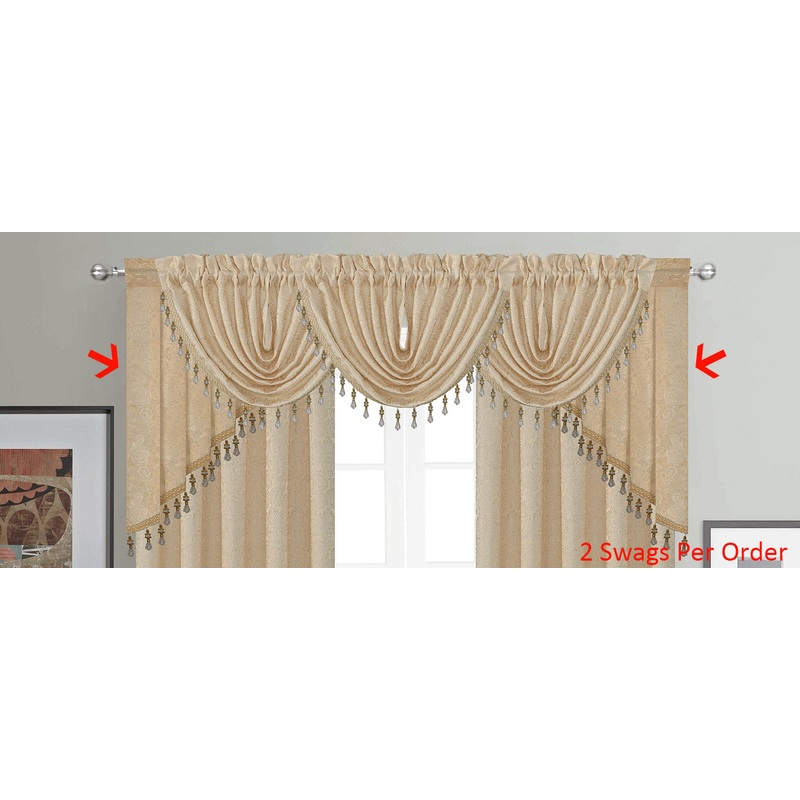 Angelina Jacquard Rose Design Rod Pocket Window Panel, Valance and Swag Treatments, Beige