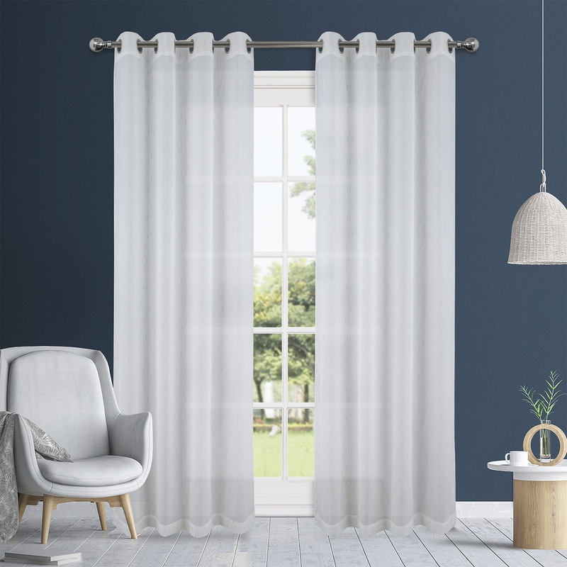 Aria Ikat Dash Rubber Metallic Sheer Grommet Window Panel, 54x84 Inches