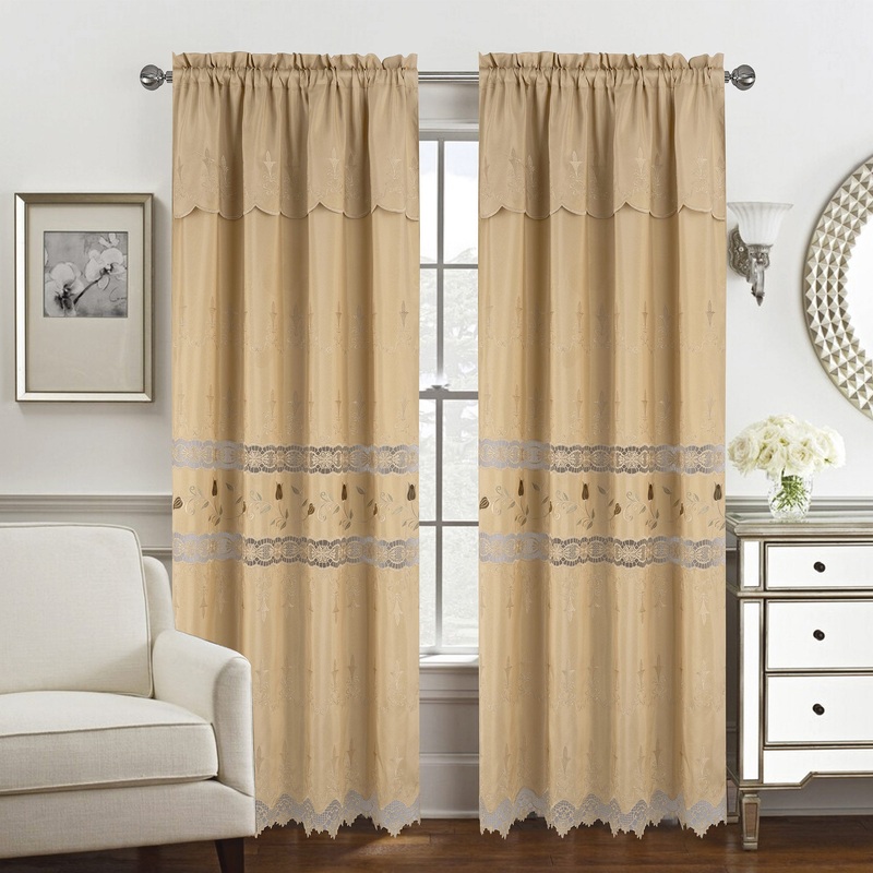 Juliana  Macram Jacquard Room Darkening Window Curtain Panel with Attached Valance, 55x84 Inches