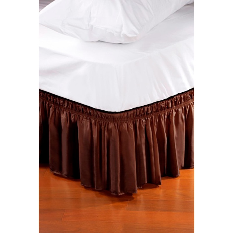 Wrap Around Style Easy Fit Elastic Bed Ruffles For King And Queen Size Beds, Chocolate