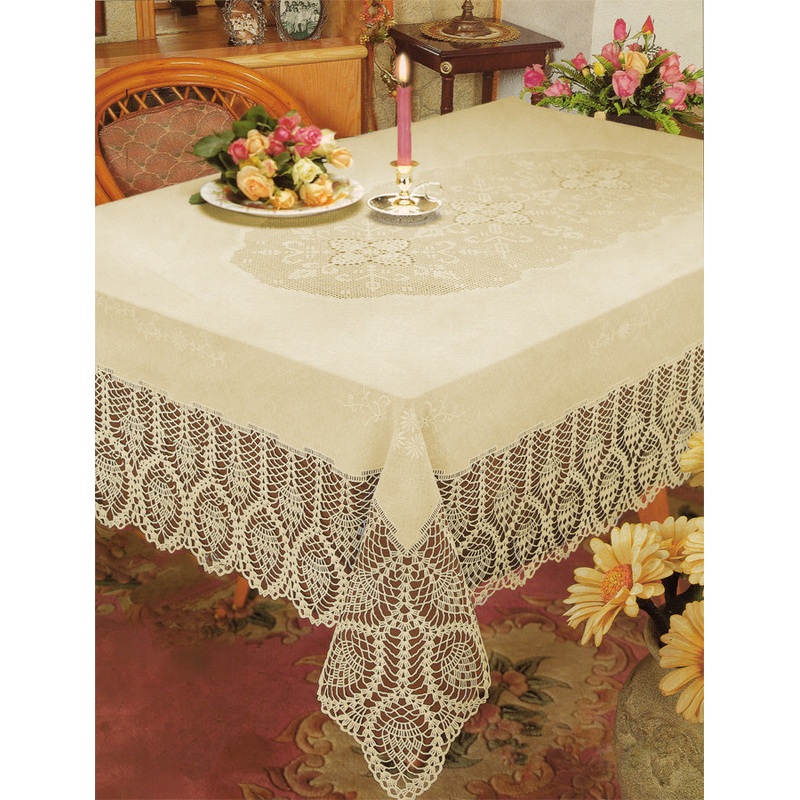Bh Crochet Lace Vinyl Tablecloth Beige