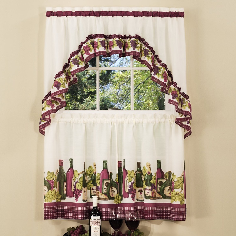 Chardonnay Bottle Printed Kitchen Curtain, 57x36 & 57x30 Inches