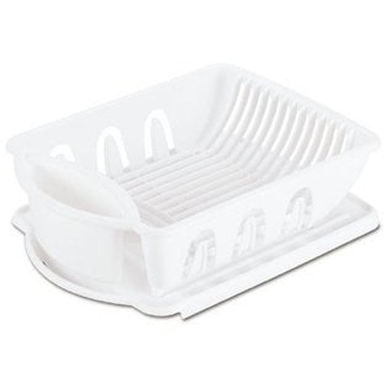 Sterilite 2-Piece Dish Drainer Sink Set, White, 17x13x5 Inches