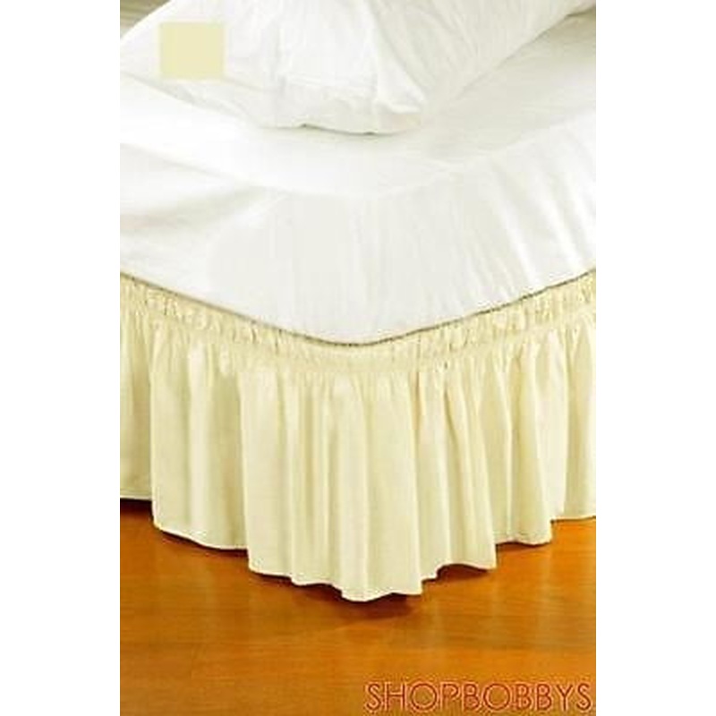 Wrap Around Style Easy Fit Elastic Bed Ruffles For King And Queen Size Beds, Beige