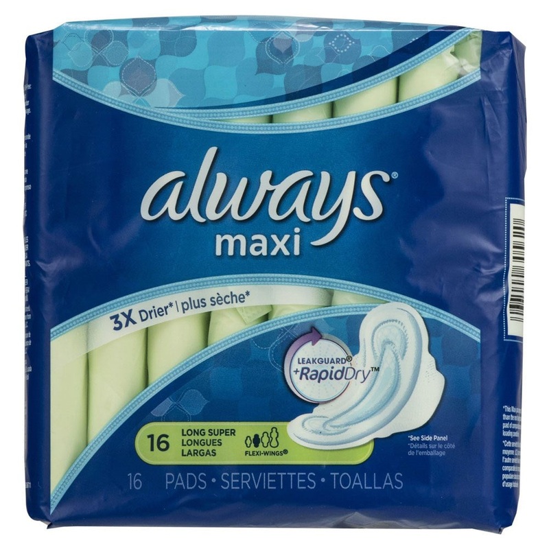 Always Maxi Rapid Dry Long Super Sanitary Pads With Flexi Wings - 16 Count