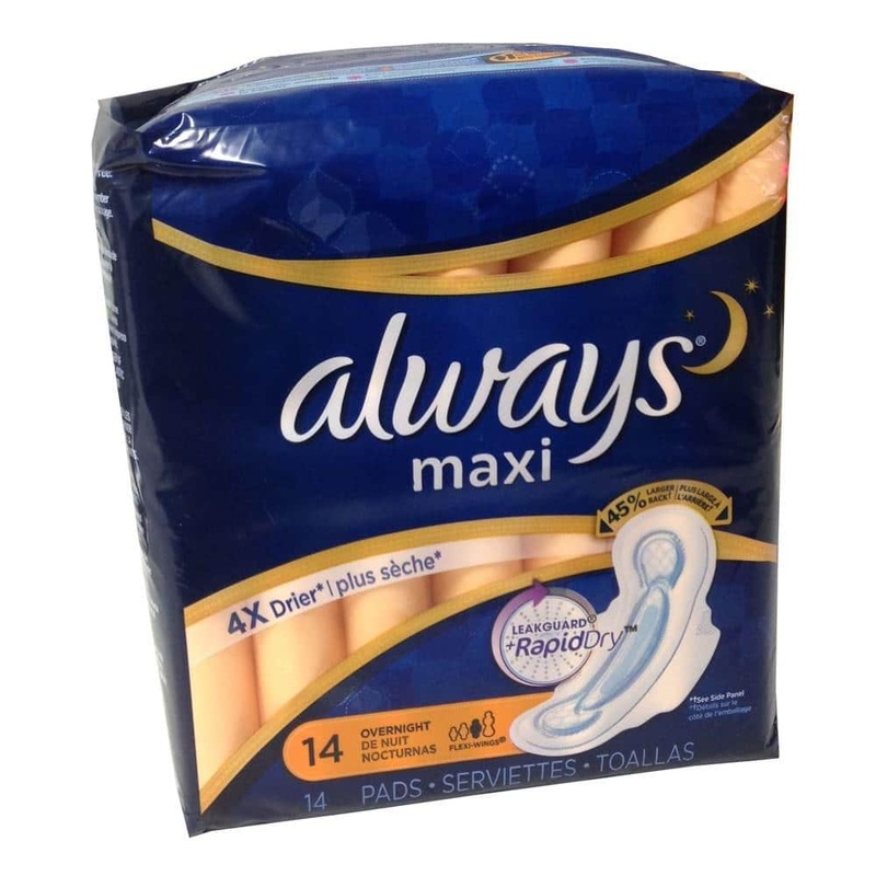 Always Maxi Rapid Dry Overnight Sanitary Pads With Flexi Wings - 14 Count