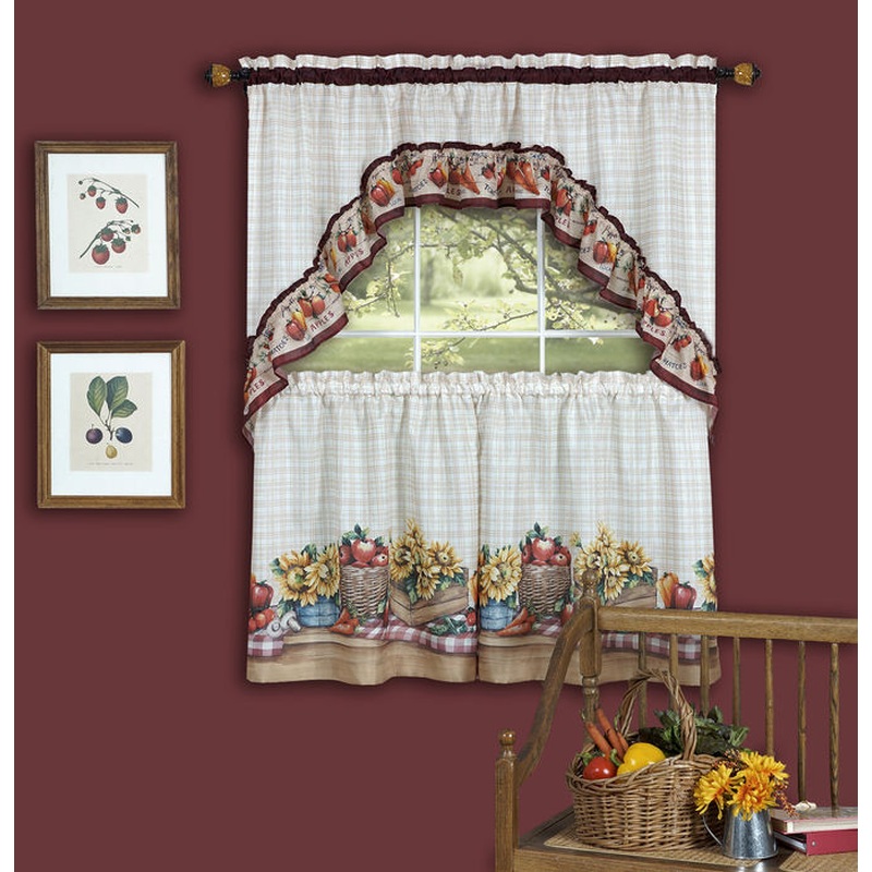Farmer's Market Tiers & Swag Kitchen Curtain Set, 57x36 & 57x30 Inches
