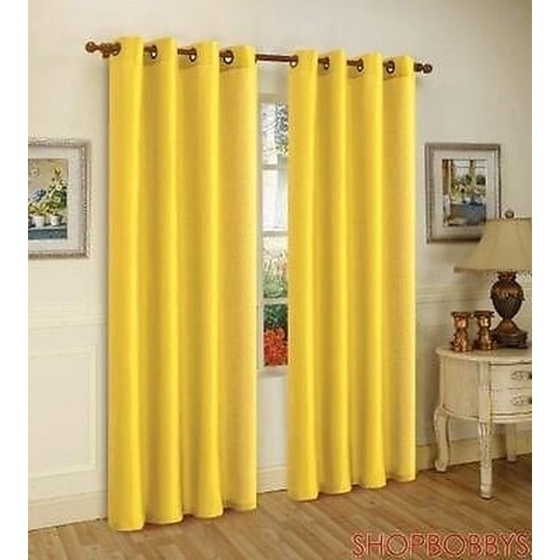Melanie Faux Silk Window Panel With 8 Grommets, Bright Yellow, 55x84 Inches