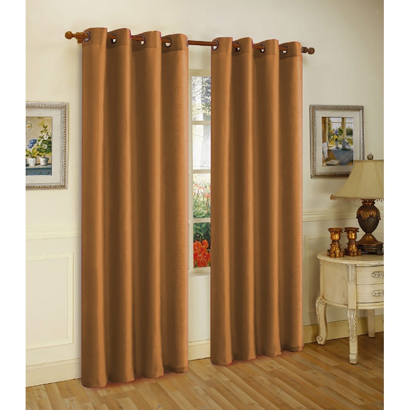 Melanie Faux Silk Window Panel With 8 Grommets, Coffee, 55x84 Inches