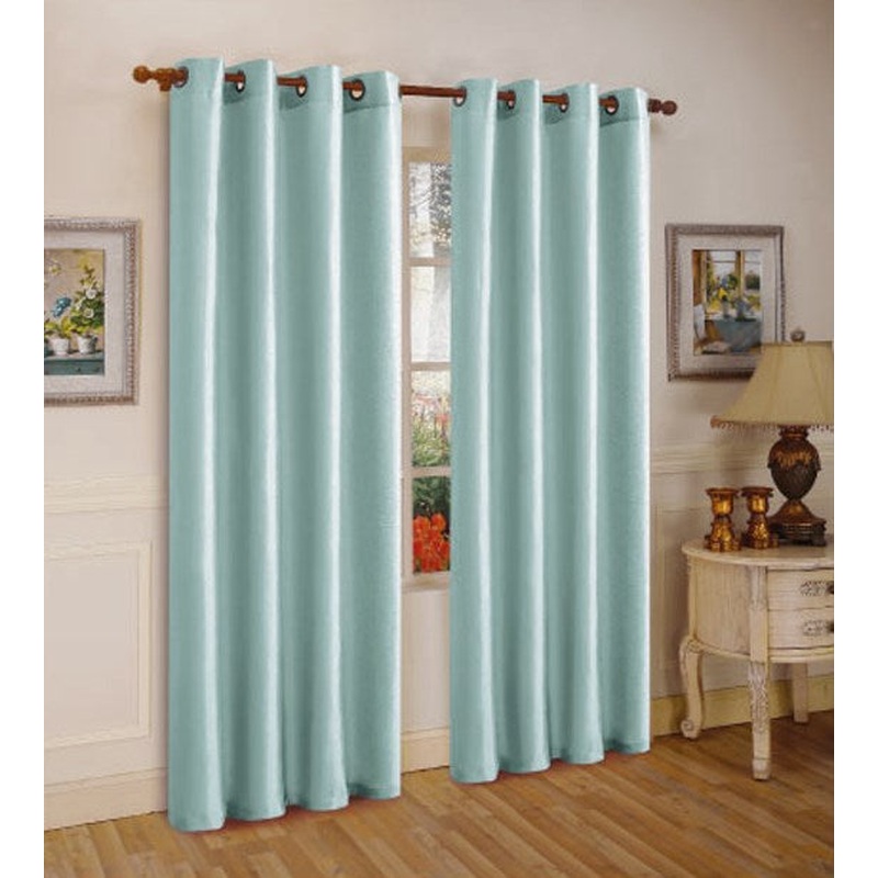 Melanie Faux Silk Window Panel With 8 Grommets, Light Blue, 55x84 Inches