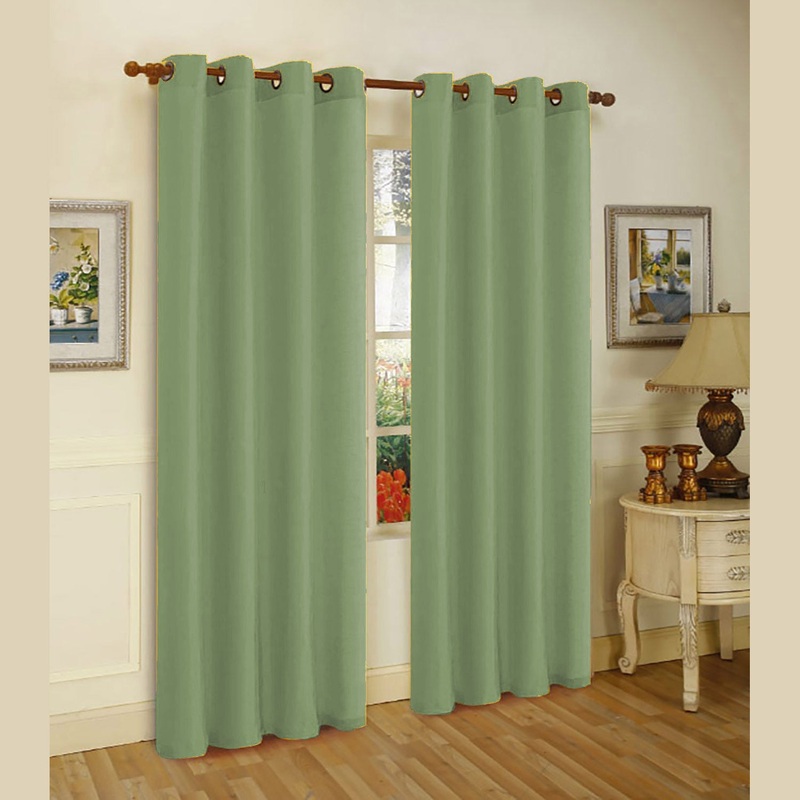 Melanie Faux Silk Window Panel With 8 Grommets, Sage, 55x84 Inches