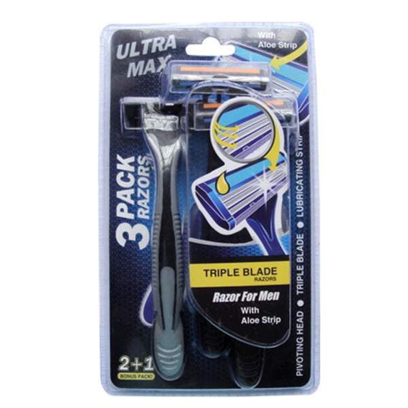 Ultra Max Men's Triple Blade Razors With Aloe Strip - 3 Pack